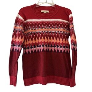 Loft Womens XS Sweater Red Fair Isle Nordic Winter Y2K Preppy Office Outdoor